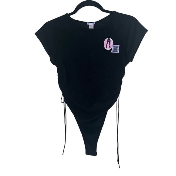 Savage x Fenty black terry cloth ruched bodysuit size medium - Picture 1 of 3